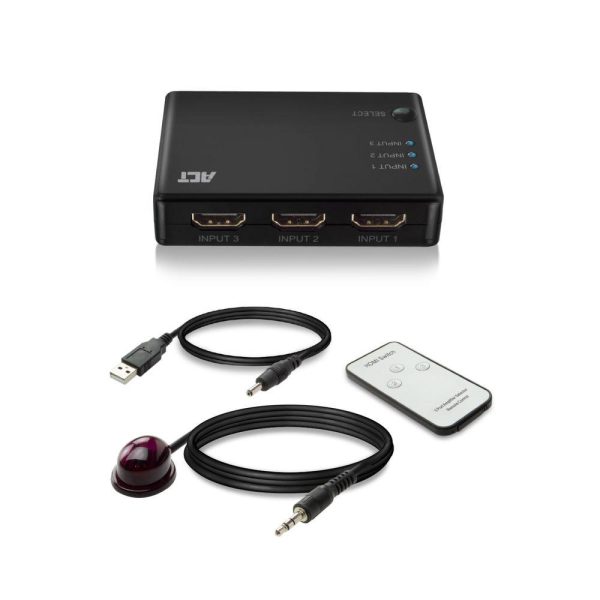 3 портов HDMI суич ACT , 4K@60Hz, USB, Дистанционно, Черен 3