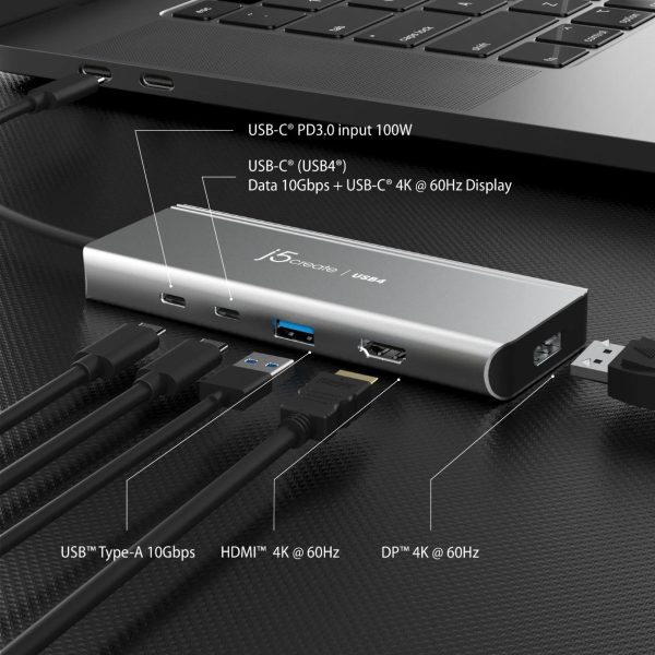 5-портов хъб j5create JCD401 USB4 Dual 4K Multi-port USB-C, 4K HDMI 4