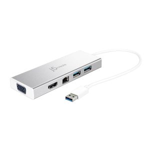 6-портов хъб j5create Mini Dock JUD380, USB 3.0, Gigabit Ethernet, HDMI, VGA, USB-B, Бял 1