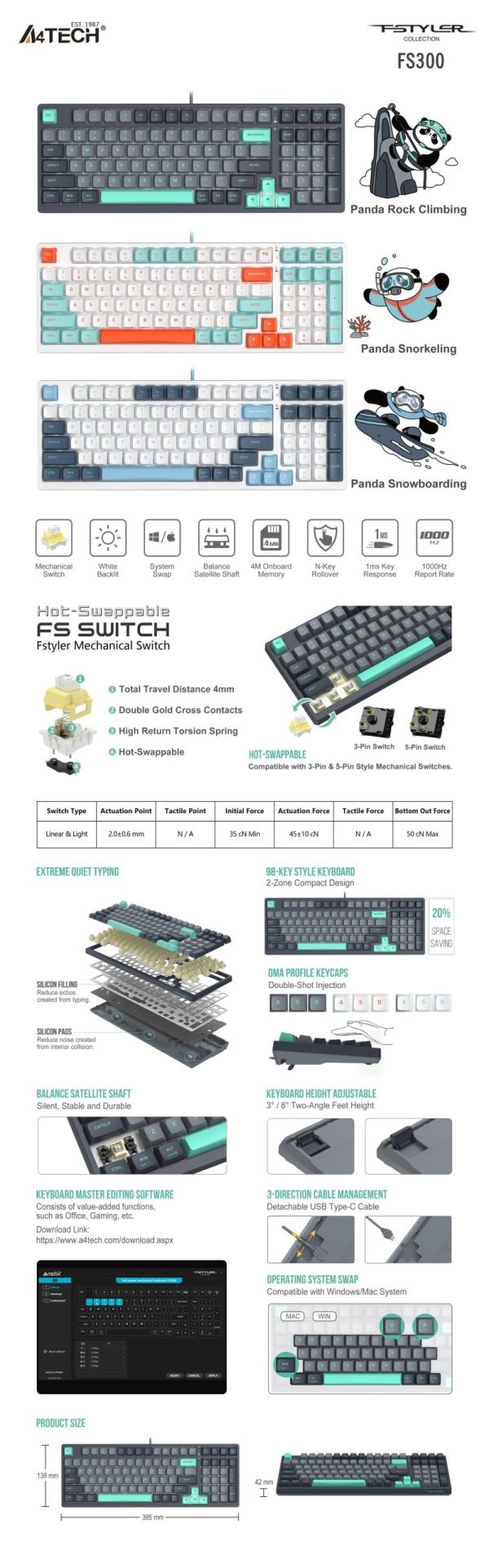 A4tech Fstyler FGS300 Panda Rock Механична TKLкирилизирана 4