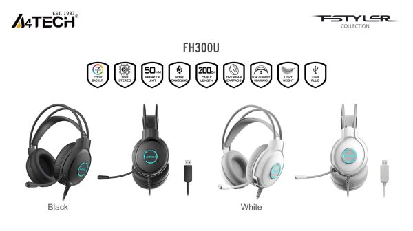 А4tech Fstyler FH300U Слушалки с микрофон USB, Noice Cancelling, бял 3