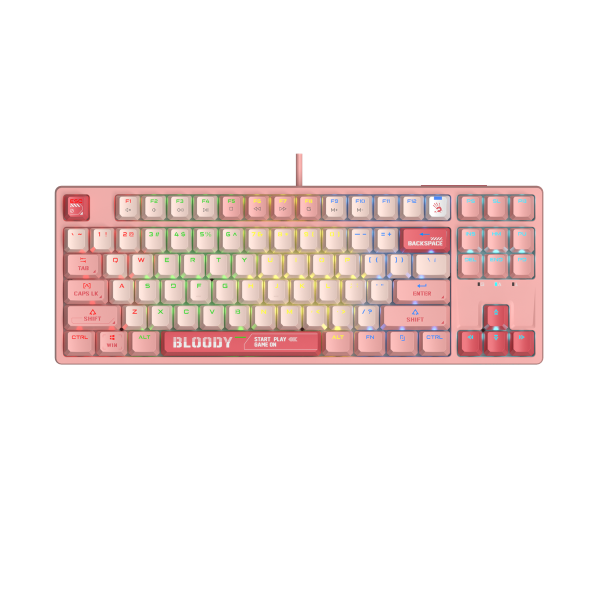 А4tech Геймърска механична  клавиатура Bloody Energy Pink S87 BLMS TKL RGB Backlit red switch , USB 1