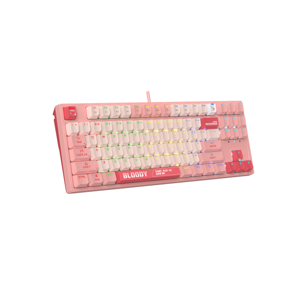 А4tech Геймърска механична  клавиатура Bloody Energy Pink S87 BLMS TKL RGB Backlit red switch , USB 2