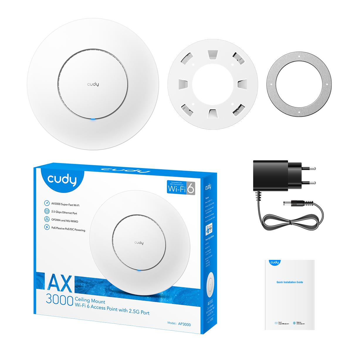 Access Point Cudy AP3000, AX3000, 2.4/5 GHz, 571 - 2402 Mbps, 1× 2.5 Gbps, DC Adapter 5