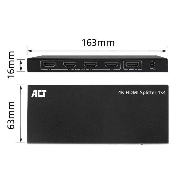 ACT HDMI Сплитер AC7832 4К HDMI сплитер, 1 вход.4 HDMI изхода 7
