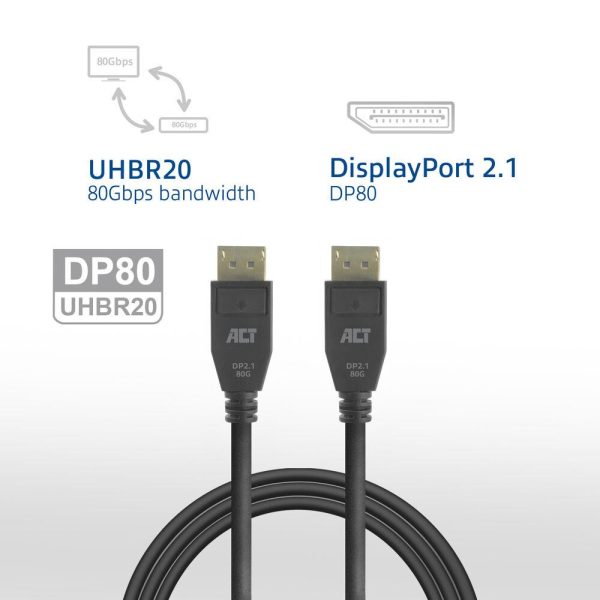 ACT Кабел Display port 2.1 мъжко-мъжко,8К@60Hz,4k@240Hz, 2м, черен 4