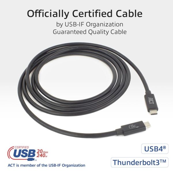 ACT Кабел USB-C - USB-C, 2 м / USB4, 20Gbps, 240W, сертифициран USB-IF 3