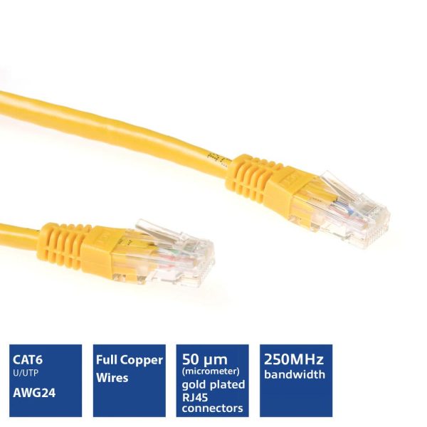 ACT  Мрежов пач кабел cat.6, U/UTP  0.25 м, жълт, булк 3