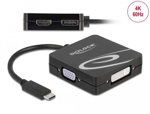 Адаптер 4 в 1 Delock 63129 USB-C мъжко - VGA / DVI / DP / HDMI женско, Черен 2