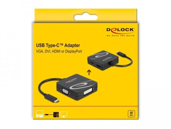 Адаптер 4 в 1 Delock 63129 USB-C мъжко - VGA / DVI / DP / HDMI женско, Черен 3