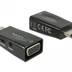 Адаптер Delock, HDMI мъжко - VGA + microUSB + Audio женско, Черен 1