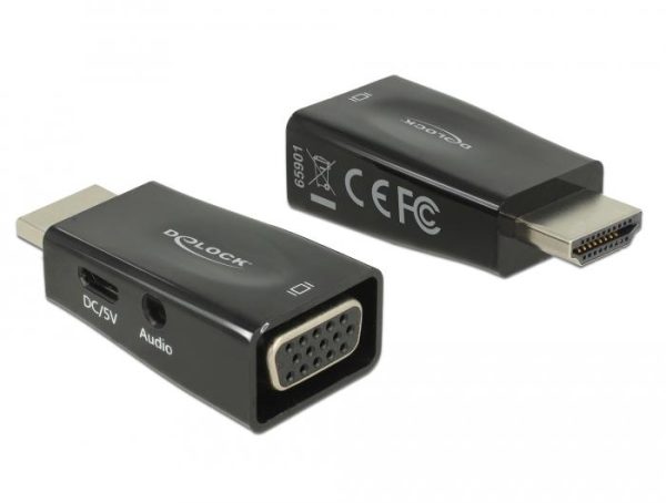 Адаптер Delock, HDMI мъжко - VGA + microUSB + Audio женско, Черен 1