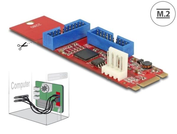 Адаптер Delock, M.2 Key B+M мъжко към 2 x USB 5 Gbps Pin Header 1