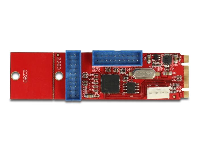 Адаптер Delock, M.2 Key B+M мъжко към 2 x USB 5 Gbps Pin Header 3