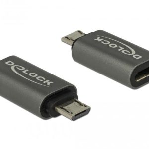 Адаптер Delock, USB 2.0, Micro-B мъжко - USB Type-C женско, Черен 1