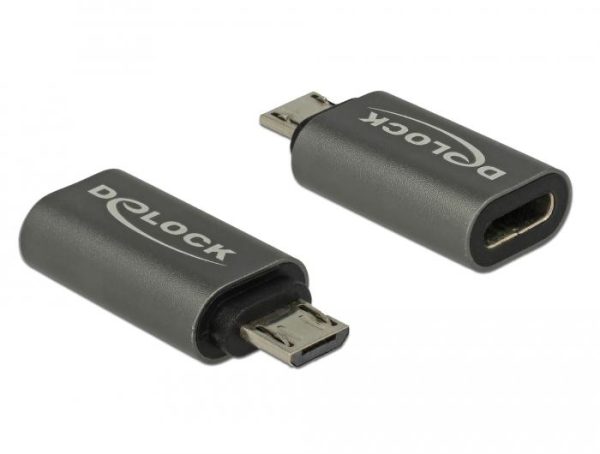 Адаптер Delock, USB 2.0, Micro-B мъжко - USB Type-C женско, Черен 1