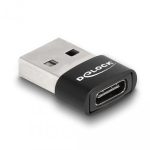 Адаптер Delock, USB 2.0, USB Type-A мъжко - USB Type-C женско, Черен 1