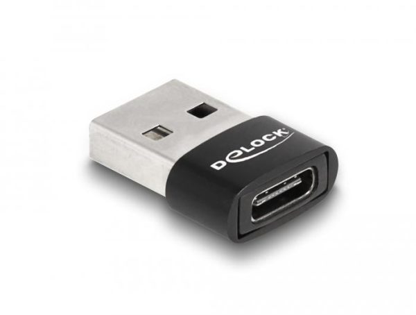 Адаптер Delock, USB 2.0, USB Type-A мъжко - USB Type-C женско, Черен 1