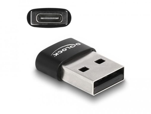 Адаптер Delock, USB 2.0, USB Type-A мъжко - USB Type-C женско, Черен 2