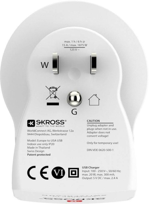 Адаптер SKROSS Europe към USA, USB, Бял 3