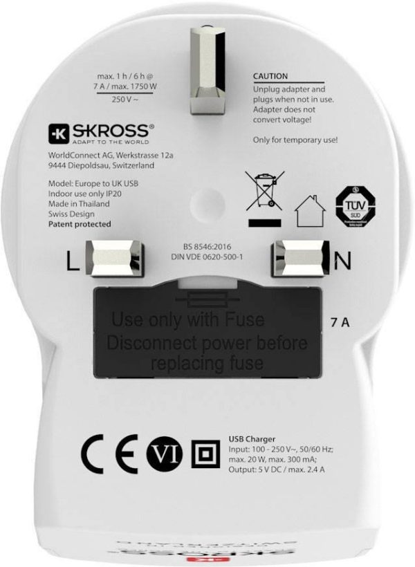 Адаптер SKROSS Europe to UK 1500280, USB, Бял 2