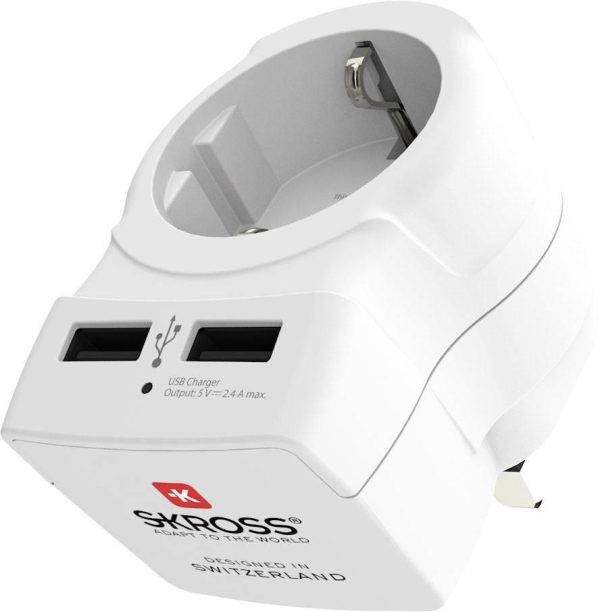 Адаптер SKROSS Europe to UK 1500280, USB, Бял 4