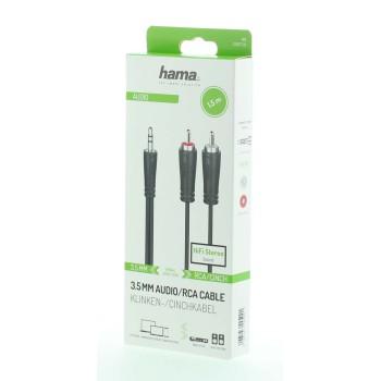 Аудио кабел HAMA, 3.5 mm жак - 2 x Чинч, 1.5м, Черен 2