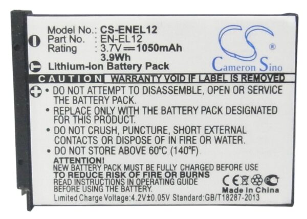 Батерия за апарат NIKON EN-EL12 Li-Ion 3.7V 1050mAh Cameron Sino 1