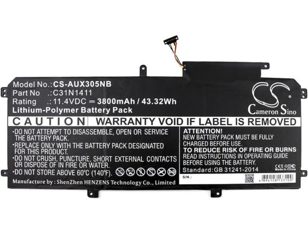 Батерия за лаптоп C31N1411, Asus ZenBook UX305C, UX305CA, UX305F, UX305FA, 11.4V, 3800 mAh CAMERON SINO 1