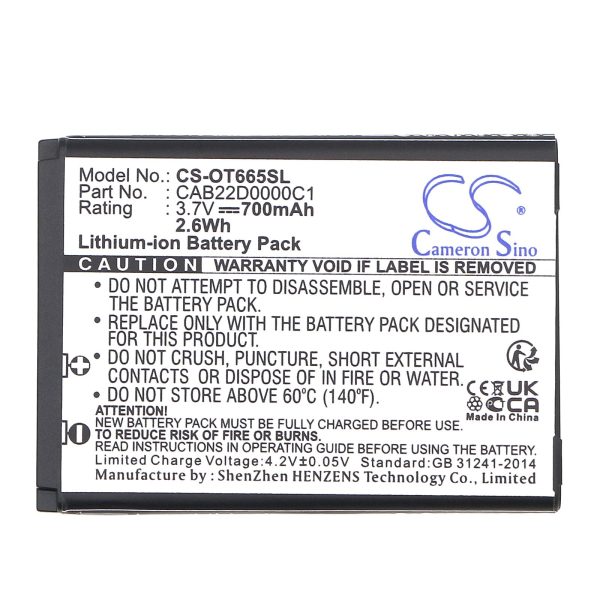 Батерия за мобилен телефон  ALCATEL 2010D, One Touch 356, One Touch 665  CAB22B0000C1 LiIon 3,7V 700mAh CAMERON SINO 3