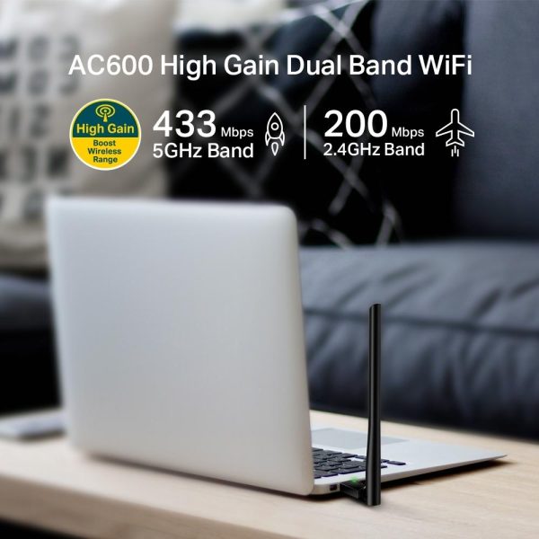 Безжичен адаптер TP-LINK Archer T2U PLUS, AC600, Dual band, USB, външна антена 5 dBi 3