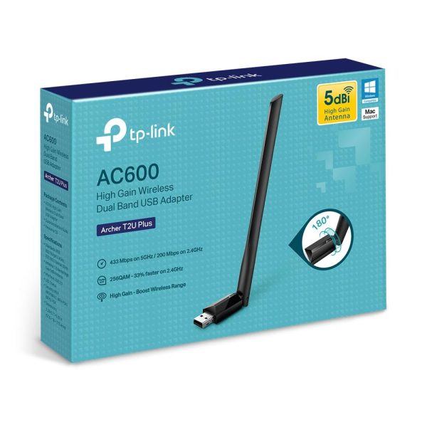 Безжичен адаптер TP-LINK Archer T2U PLUS, AC600, Dual band, USB, външна антена 5 dBi 6