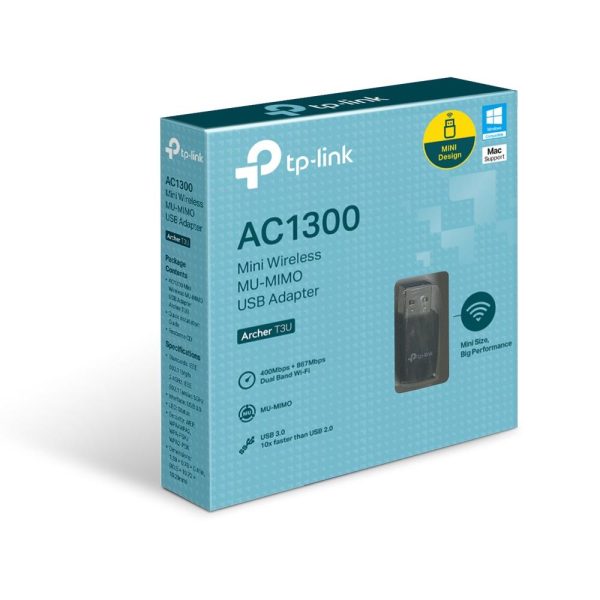 Безжичен адаптер TP-LINK Archer T3U, AC 1300 MU-MIMO, Dual band, USB 3.0, вградена антена 3