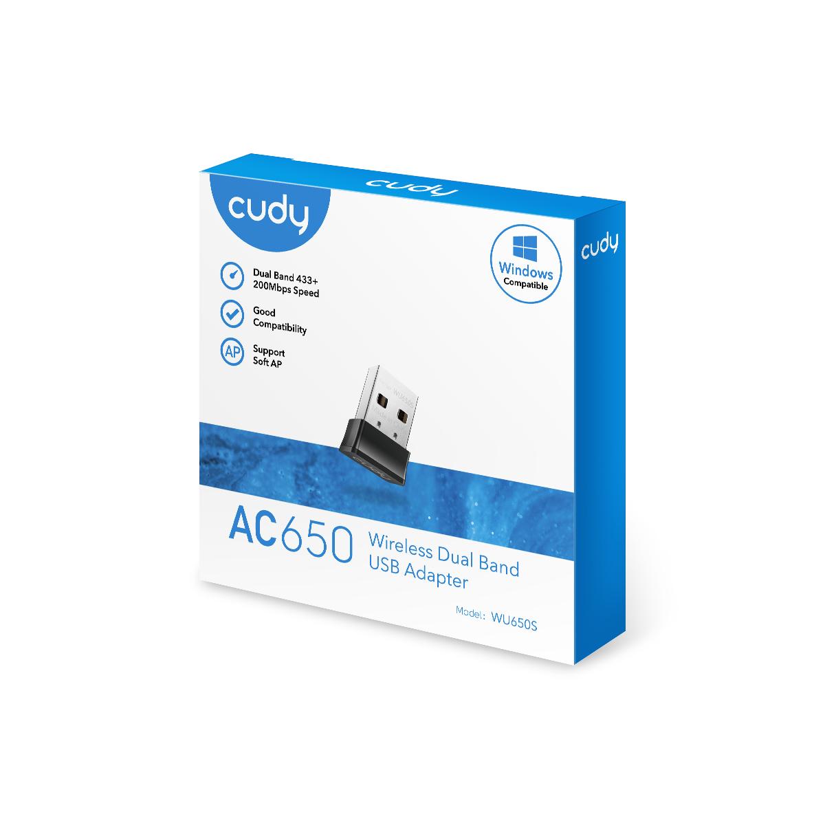 Безжичен нано адаптер Cudy WU650S, USB 2.0, 2.4/5 Ghz, Вградена антена 2dBi 4