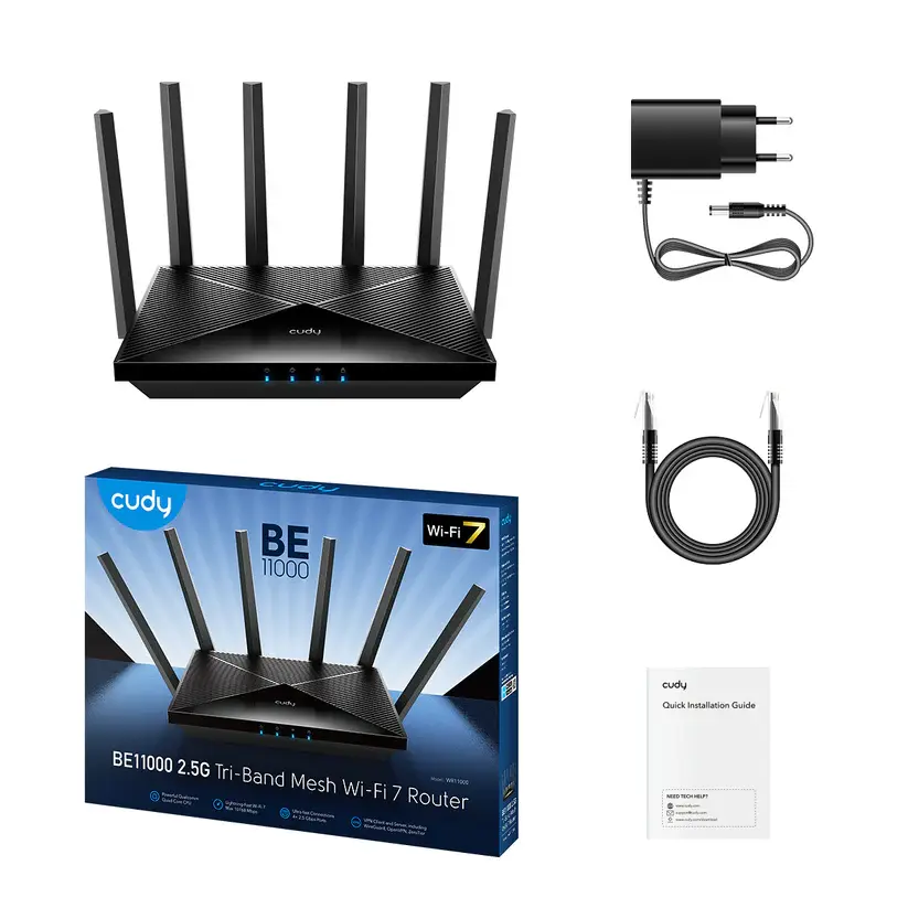 Безжичен рутер Cudy WR11000, BE11000 Tri Band Wi-Fi 7, 4x2.5Gbps порт, 6x5dBi антени 3
