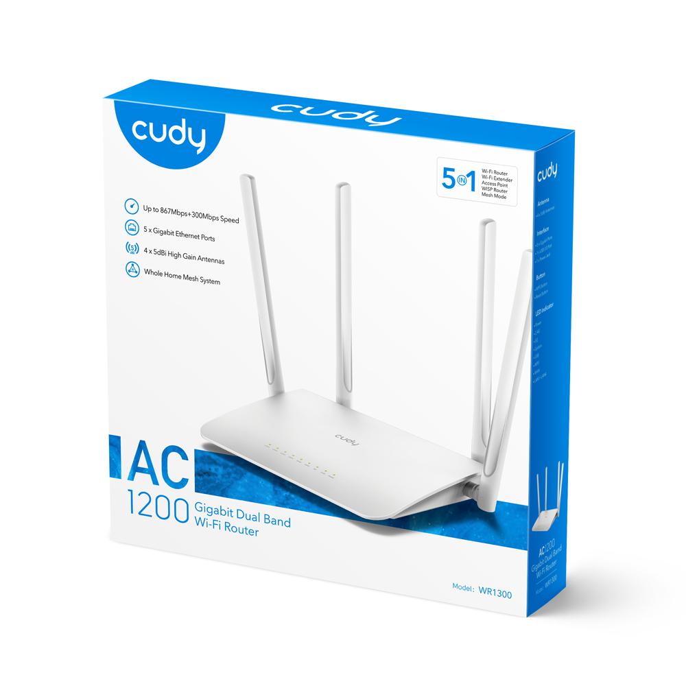 Безжичен рутер CUDY WR1300, Двубандов AC1200, 300+867 Mbps, 5x10/100/1000, Бял 3