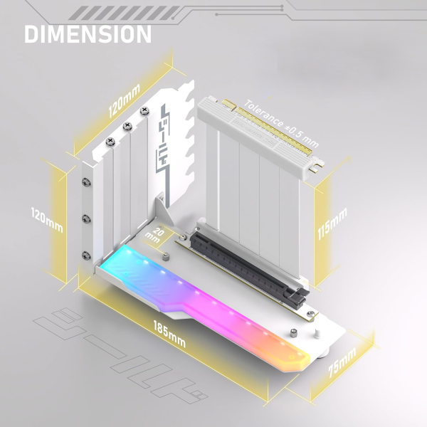 Брекет за вертикален монтаж на GPU EZDIY-FAB RGB PCIe 4.0 Riser Cable 90° 2
