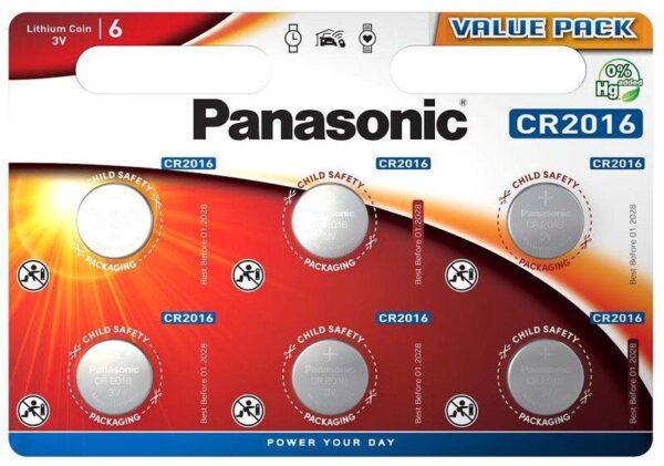 Бутонна батерия литиева PANASONIC CR2016, 3V, 6 бр. в блистер /цена за 6 бр./ 1