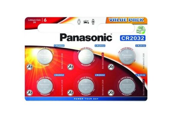 Бутонна батерия литиева PANASONIC CR2032, 3V, 6 бр. в блистер /цена за 6 бр./ 1