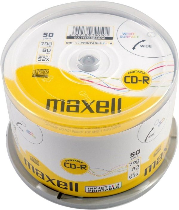 CD-R80 MAXELL 50 pk PRINTABLE 52 speed cake box 1