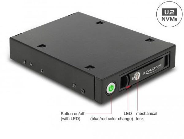 Чекмедже Delock 3.5″, За 1 x 2.5″ U.2 NVMe SSD или SATA / SAS HDD / SSD, Черен 2