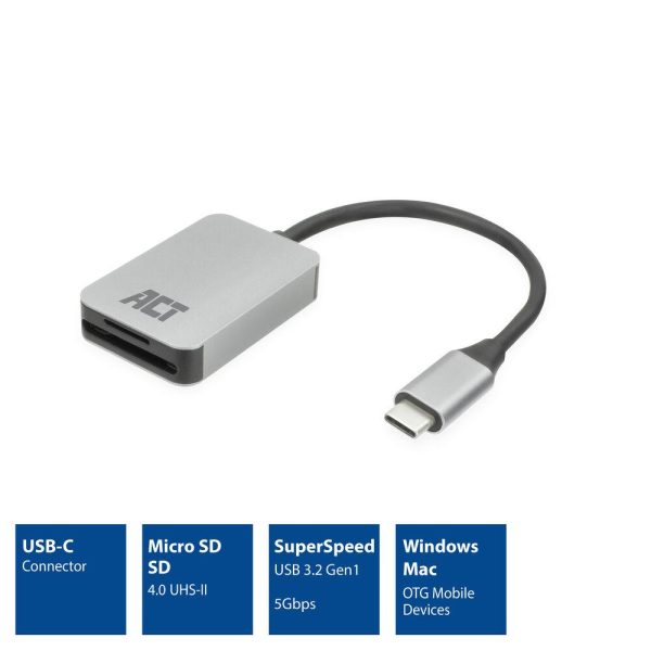 Четец за SD / micro SD карти ACT AC7056, SDXC, USB-C 2