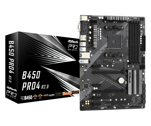 Дънна платка ASRock B450 Pro4 R2.0, AM4, DDR4 5
