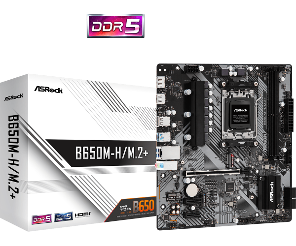 Дънна платка ASROCK B650M-H/M.2+, Socket AM5, 2xDDR5 5