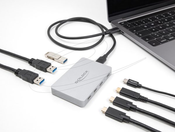Delock Хъб USB-C, 7 порта, 3x USB-A 5 Gbps,  3x USB-C, 1xUSB-C PD 85 W 3