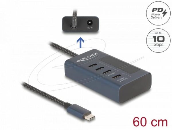 Delock USB Хъб, 4 порта, 10 Gbps, 3 x Data USB-C, 1 x PD 20W 2
