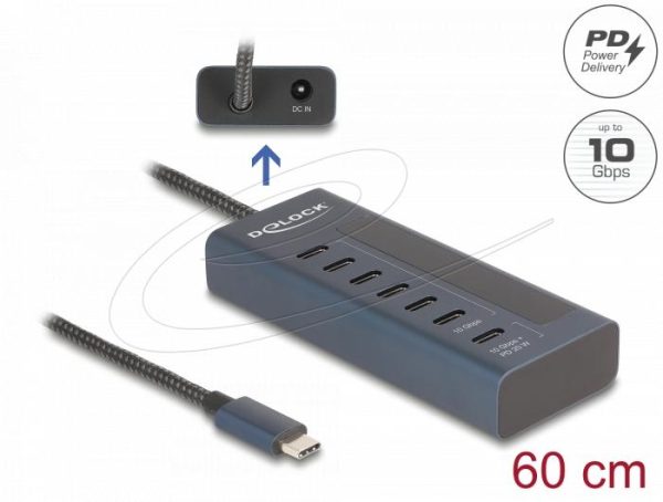 Delock USB Хъб, 7 порта, 10 Gbps, 6 x Data USB-C, 1 x PD 20W 2