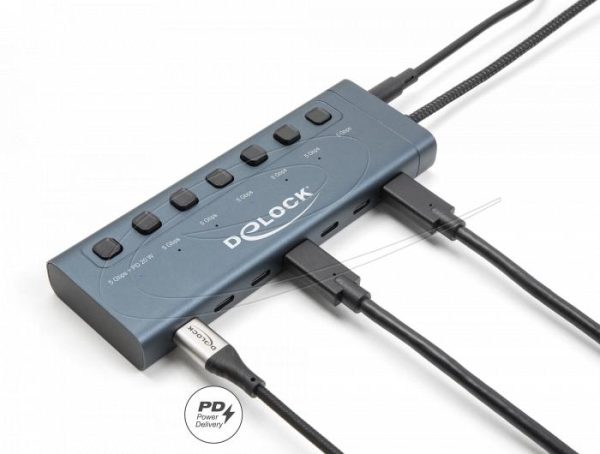 Delock USB Хъб, 7 x USB Type-C, 5 Gbps, 6 x Data USB-C, 1 x PD 20W 4