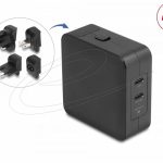 Delock Зарядно устройство GaN, 2 x USB-C, PD 65 W, адаптер за EU / US / UK 1