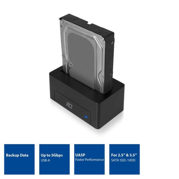 Докинг станция ACT AC1500, USB 3.1 Gen1, За 3.5"/2.5" SATA HDD/SSD 3